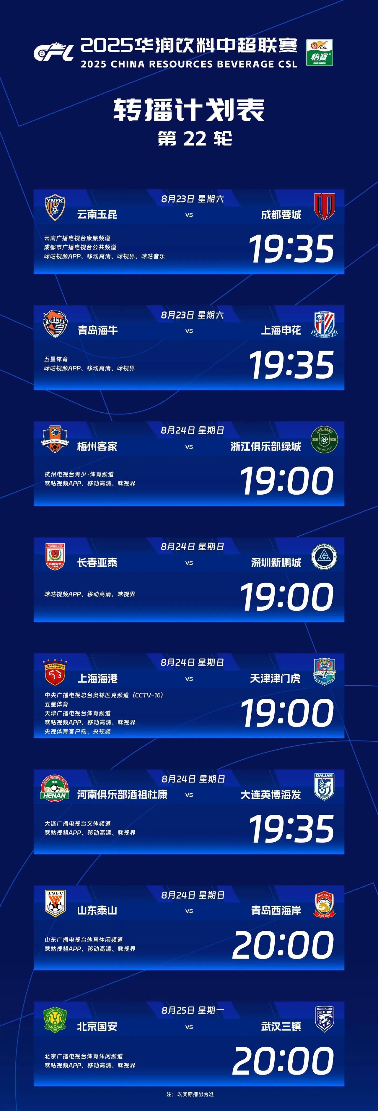 中超第22轮，进入每场都是决战的时刻。
本轮中超看点同样很多，争冠方面，上海申花