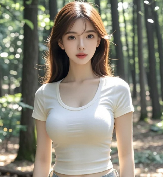 在森林的怀抱中，她展现出最纯粹的美