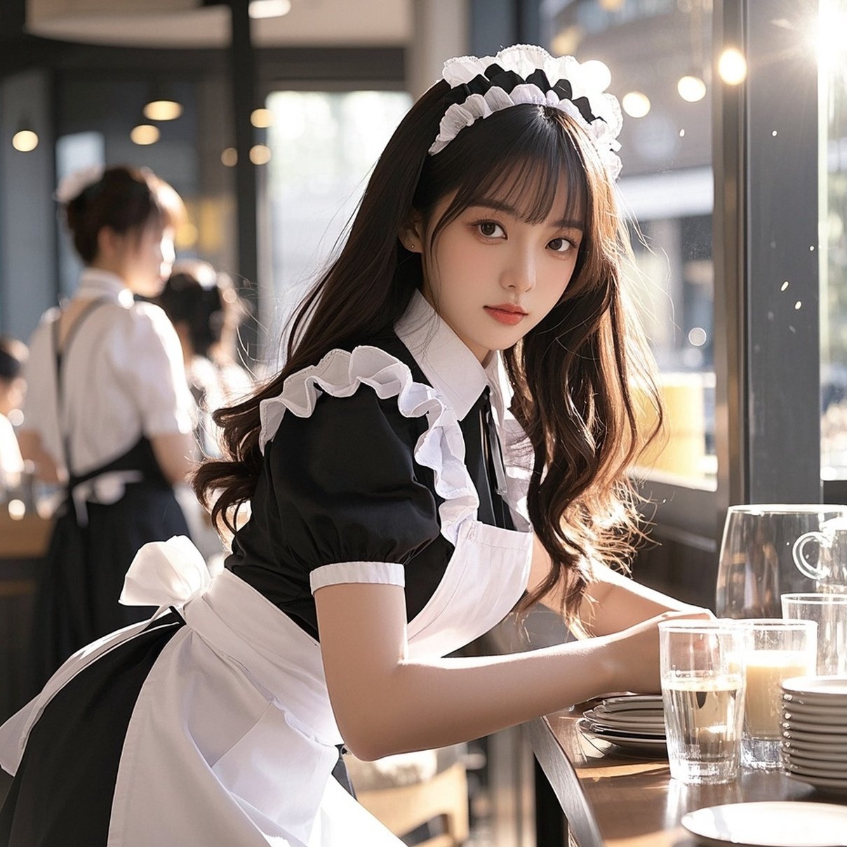 美眉轻眨杏花眼，女仆装扮萌翻天