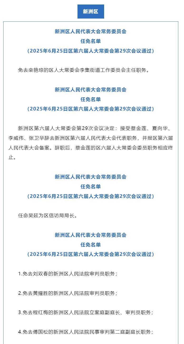 【武汉三区最新人事任免，含局长、副局长】近日，武汉市三个区发布最新人事任免，具体