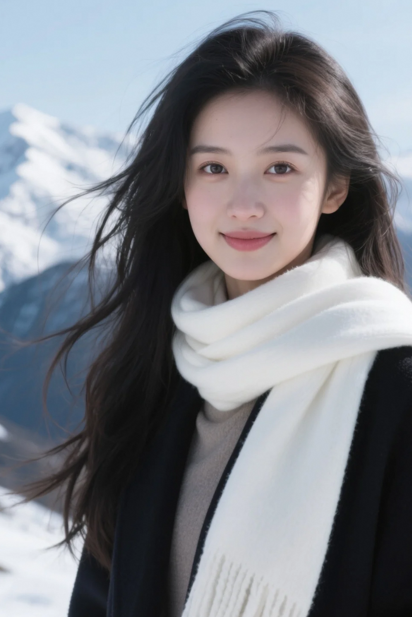 风吹乱了她的发，却吹不散那份从容优雅