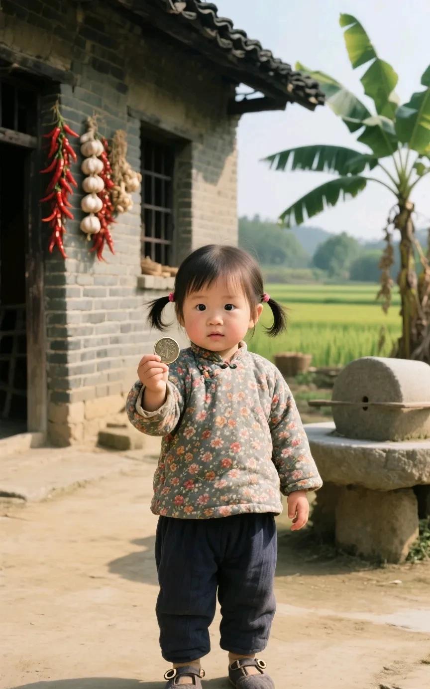 我2岁左右的时候，我妈带我去看村里的老光棍娶新媳妇，娶的是个傻女人，大家都跑去看