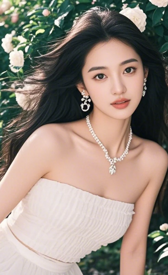 花园芬芳里，她似诗般优雅留影