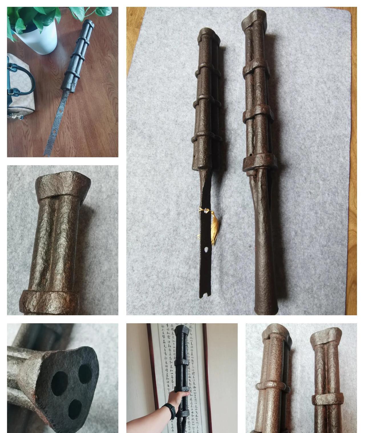 步枪鼻祖，三眼火铳，出现于明朝初期，使用熟铁锻造卷打而成，外形象竹节状三管绑在一
