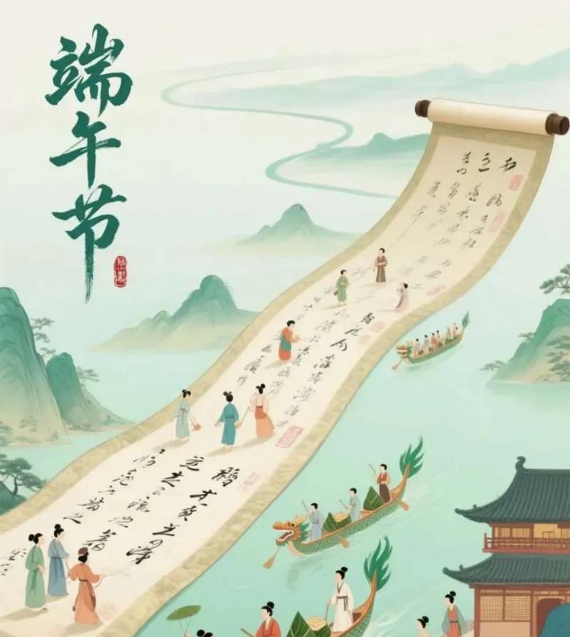 #万能生活指南#
《端午赠佳客》
粽香艾馥漫湘江，
佳酿盈杯醉楚湘。
竞渡千帆同