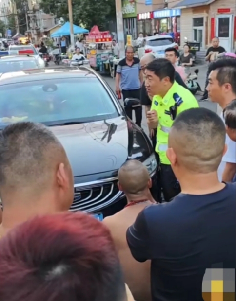 没狗证也没牵绳，被撞死了！狗主人搬一个小板凳拦在车前不让走：有本事从我身上开过去