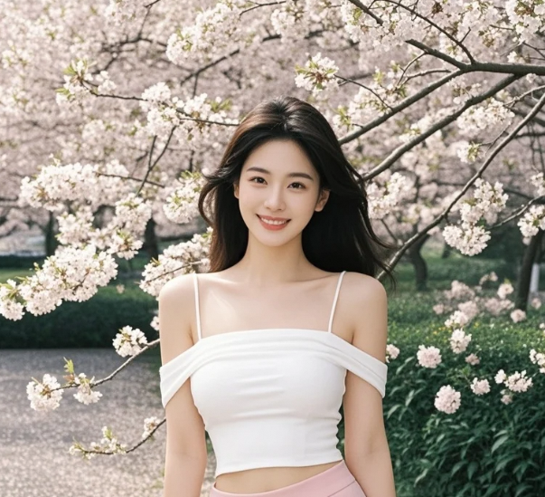 樱云织就粉绸缎，少女踮脚接春天