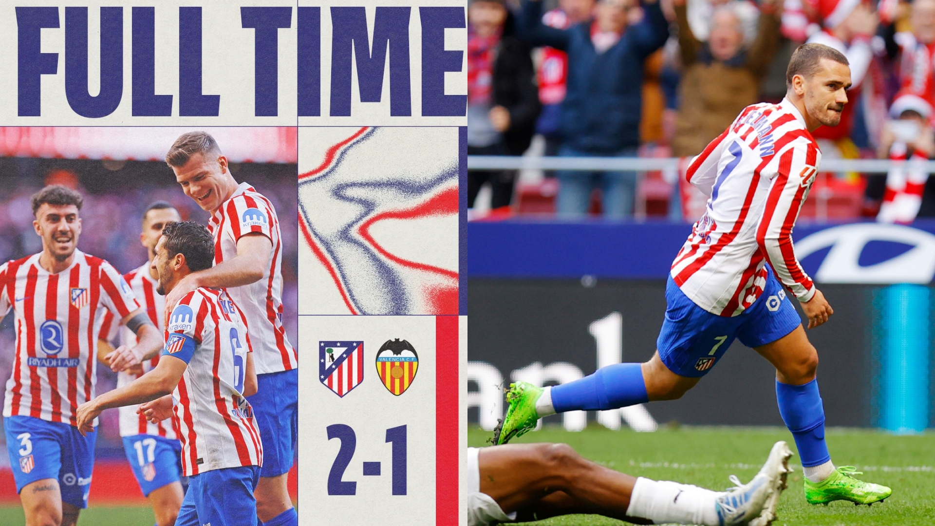 西甲：马德里竞技主场2-1击败瓦伦西亚，止住联赛2连败。
科克破门，贝尔特兰世界