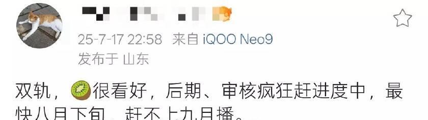 业内很看好虞书欣和何与的《双轨》，在加班加点赶进度
