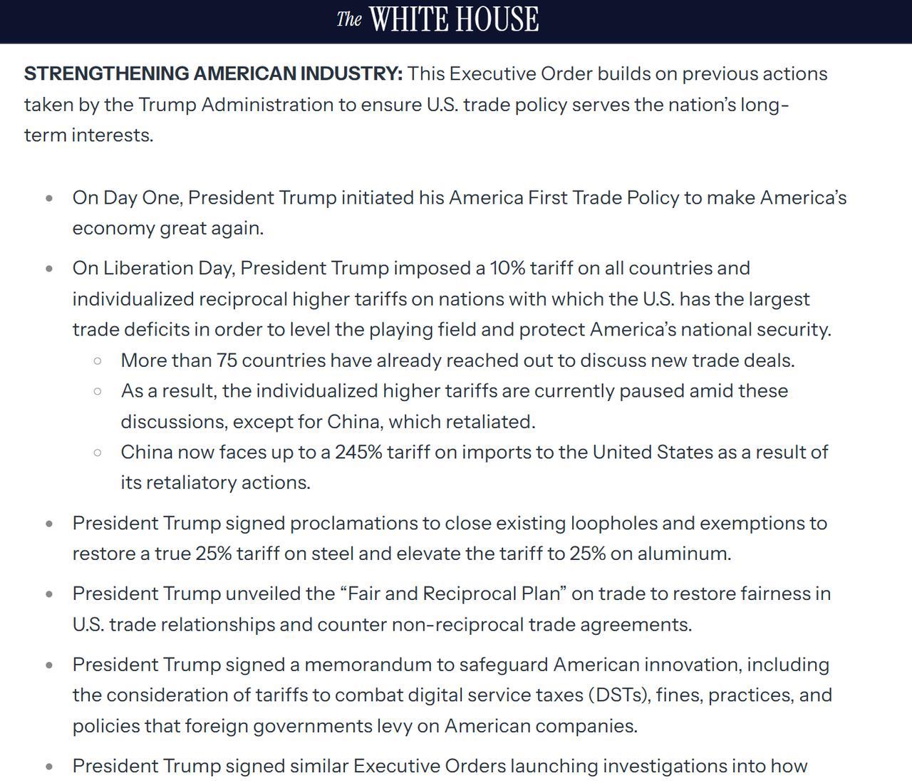 美国对中国再下狠手！威胁关税上调到245%
美白宫办公室对外发表声明称，在总统特