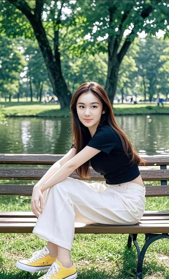 幽静的夏日
树影在湖面 晕开墨绿的涟漪
长椅上的女孩 是朵安静的云
黑衣收敛起 