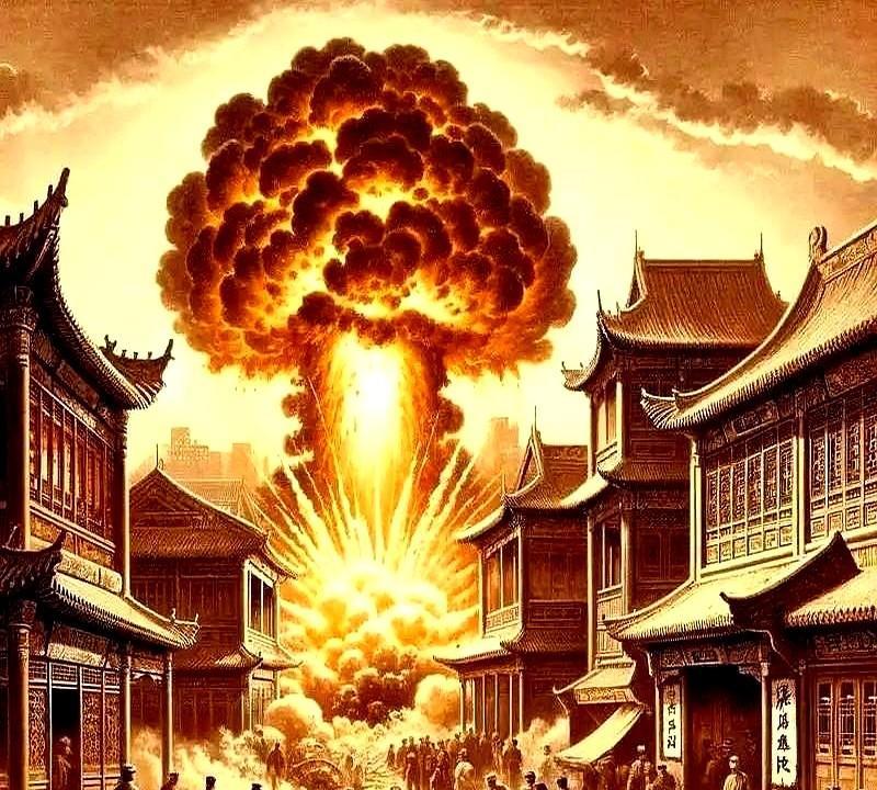 不过话说回来，别小瞧了老祖宗的黑火药啊！
这玩意儿堆成山，那动静也够吓人的。
你