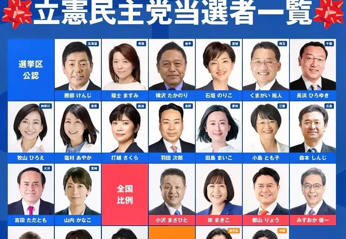日本第一大在野党立宪民主党此次参议院选举获得席位22席，目前立宪民主党在日本国会