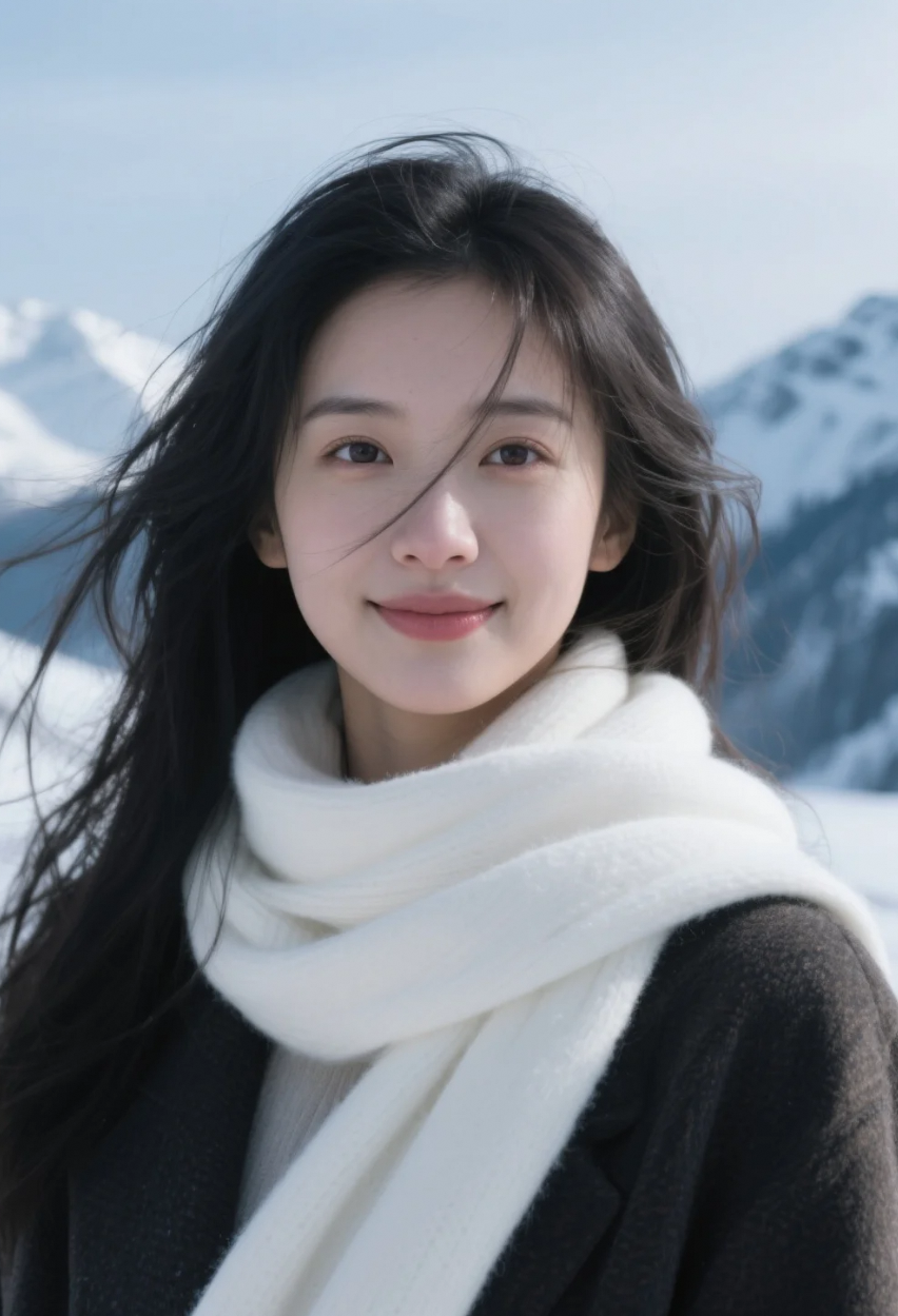 雪落肩头，她依然优雅如初