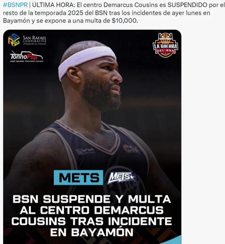和球迷冲突！考辛斯被无限期禁赛！



前NBA球星考辛斯在波多黎各联赛的征程，
