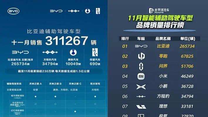 比亚迪搭载天神之眼车型销量突破31万辆，引领辅助驾驶新时代