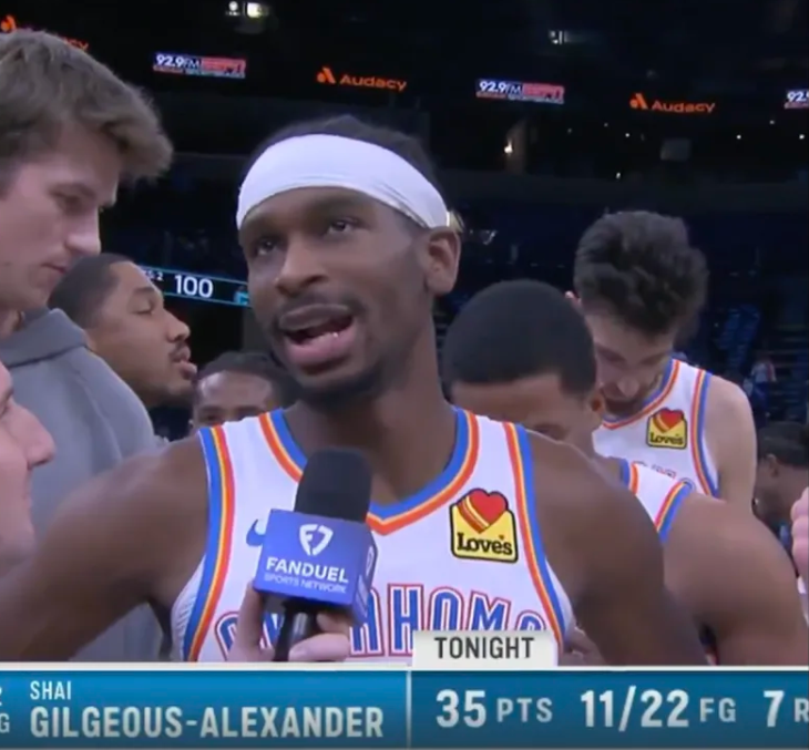 NBA常规赛，雷霆114-100击败灰熊。
赛后雷霆球员谢伊-吉尔杰斯-亚历山大