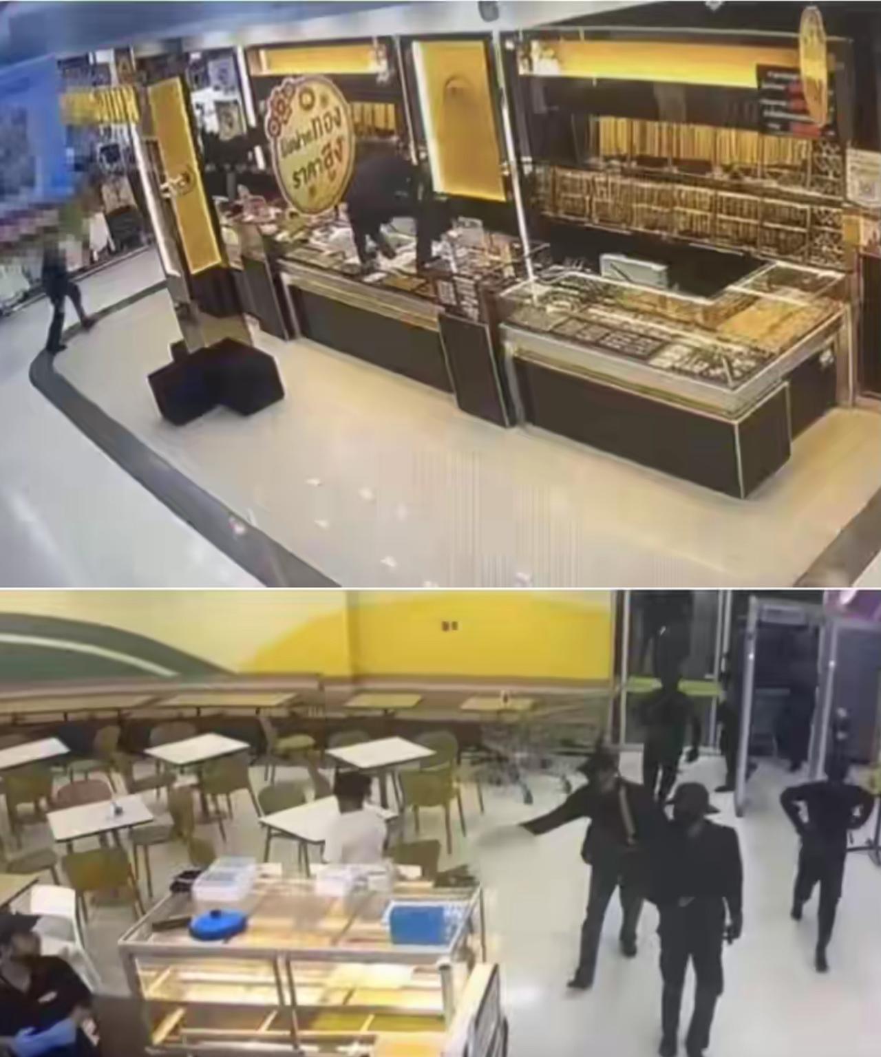 持枪抢劫金店，事发10月5日晚间，在泰国那拉提瓦府的一家商场，8名蒙面劫匪抢走价