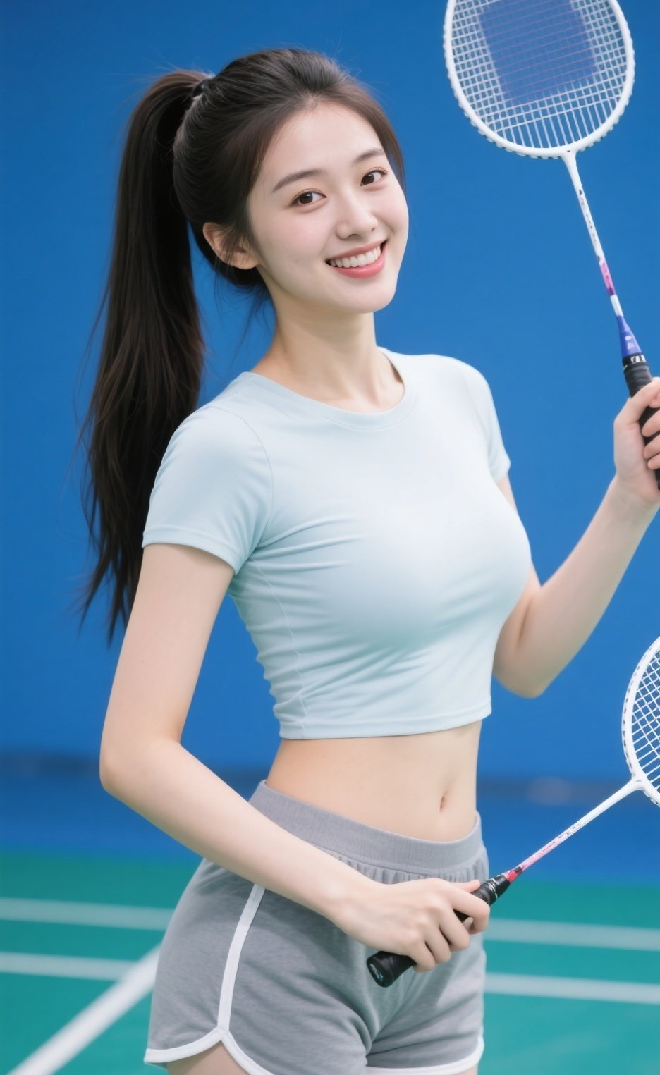 美艳娇娘击球忙，丰腴体态韵悠长