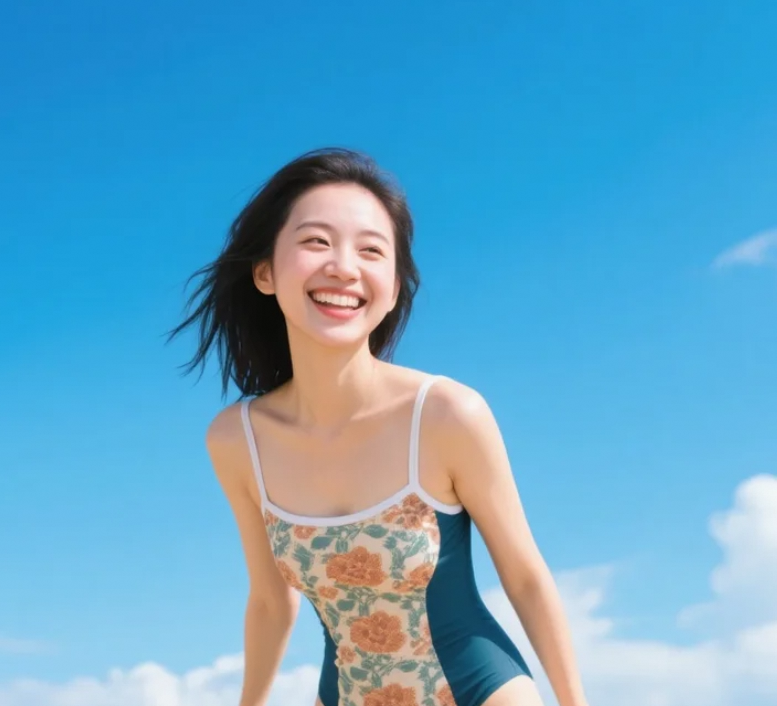 轻轻一笑，整个海滩都亮了——你在其中吗？