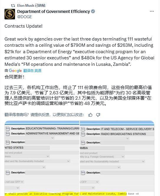 在马斯克离开白宫后，美国政府效率部也仍然在维持正常运转，但是公布的一些资金项目可