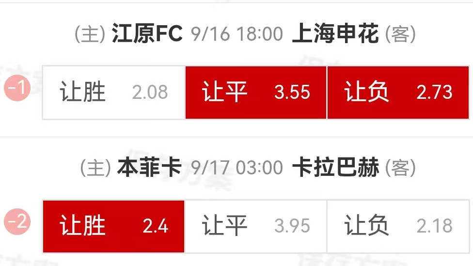 {一脚球}竞彩推荐：江原FCVS上海申花+本菲卡VS卡拉巴赫