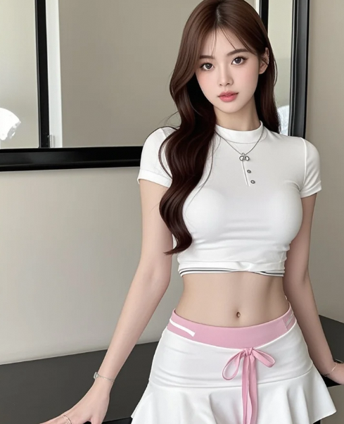 初恋少女微微侧颜，紧身衣展露完美弧度