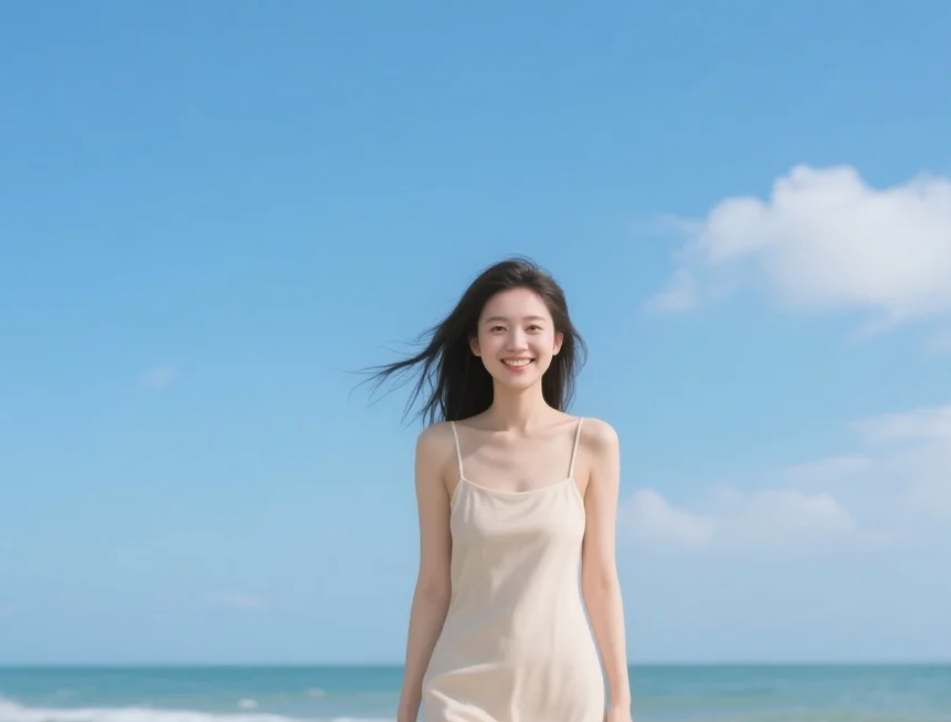 今天在海滩散步的时候，我穿上了这条连衣裙，希望能给你带来一丝愉悦。