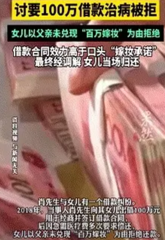 太寒心了！

一男子借给女儿1百万用来做生意，后面他的身体就出现毛病，需要钱用来