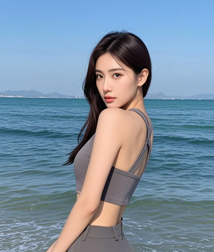 全息投影的浪花漫过脚踝，她的影子在现实与数据海之间漂浮