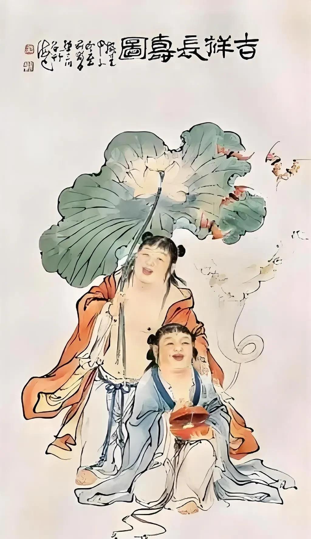 【和合二仙诞辰，愿世间圆满常伴】
执一支荷花，捧一盒圆果，笑意盈盈的和合二仙，是