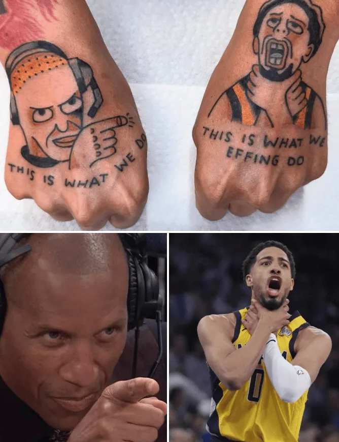 美国篮球媒体BleacherReport转发一步行者球迷的手部纹身照片。
该球迷