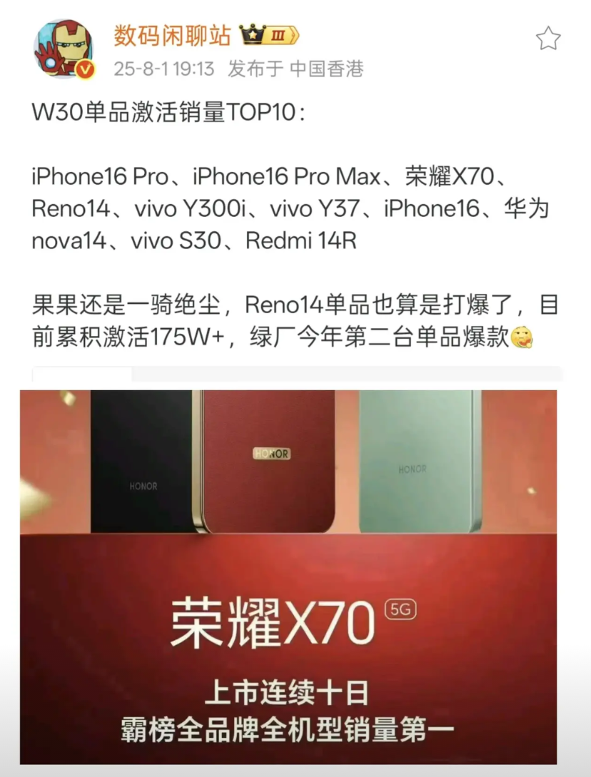 友商要哭了，虽然嘴上各种不服，但是数据很打脸，太疼了，不哭都不行啊。
看看W30