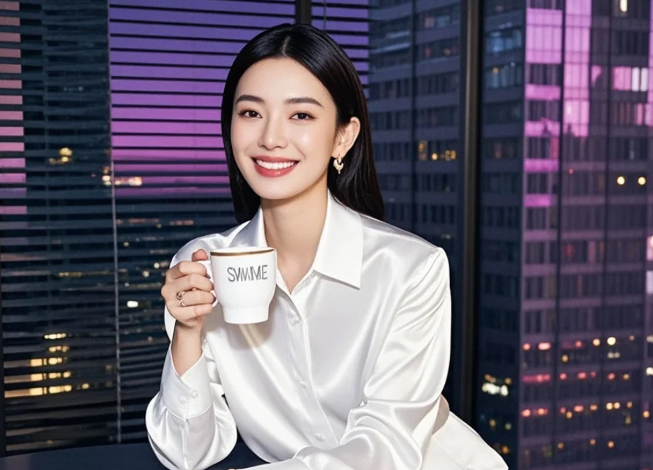 她对着夜景补了个口红，顺便也补回了一点自信