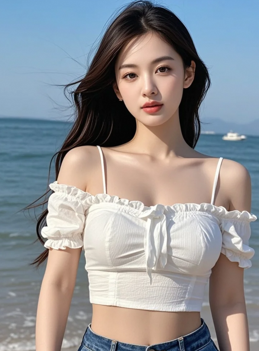 她站在海边的每一个角度都值得珍藏