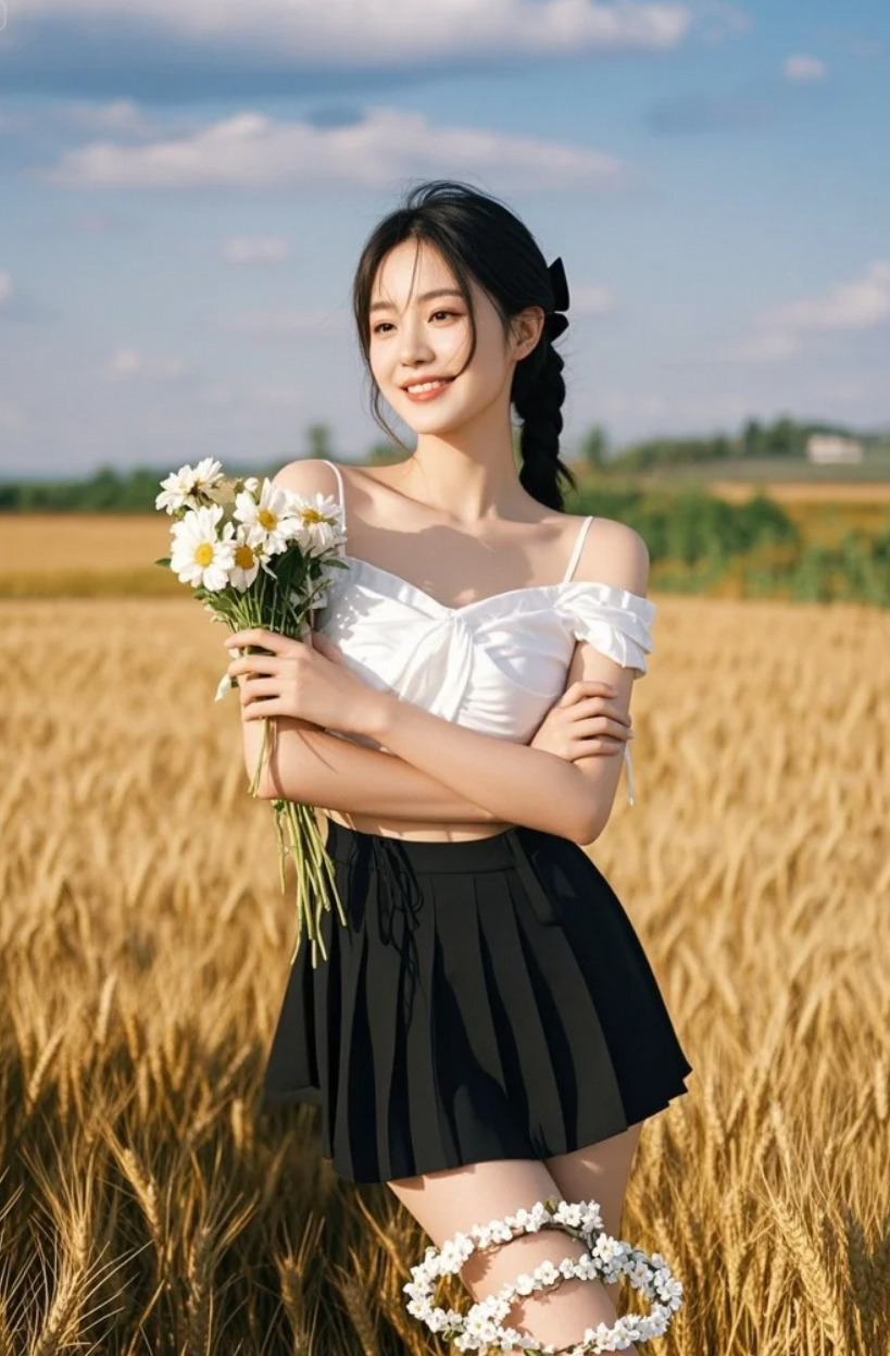 一袭素裙，立于无垠金海，心事随风飘向天边。