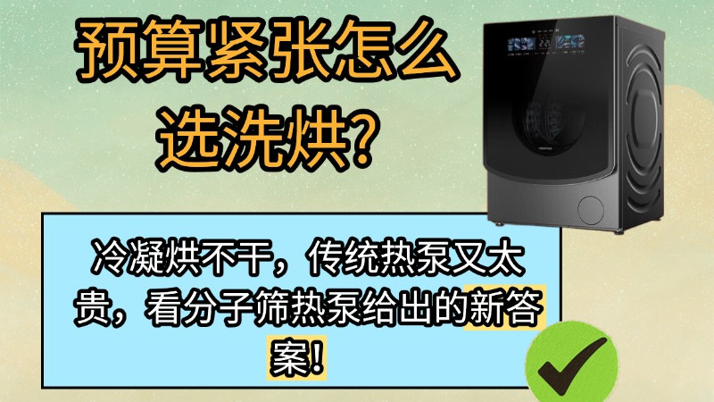 预算紧张选洗烘？冷凝烘不干，传统热泵太贵。分子筛热泵给答案！