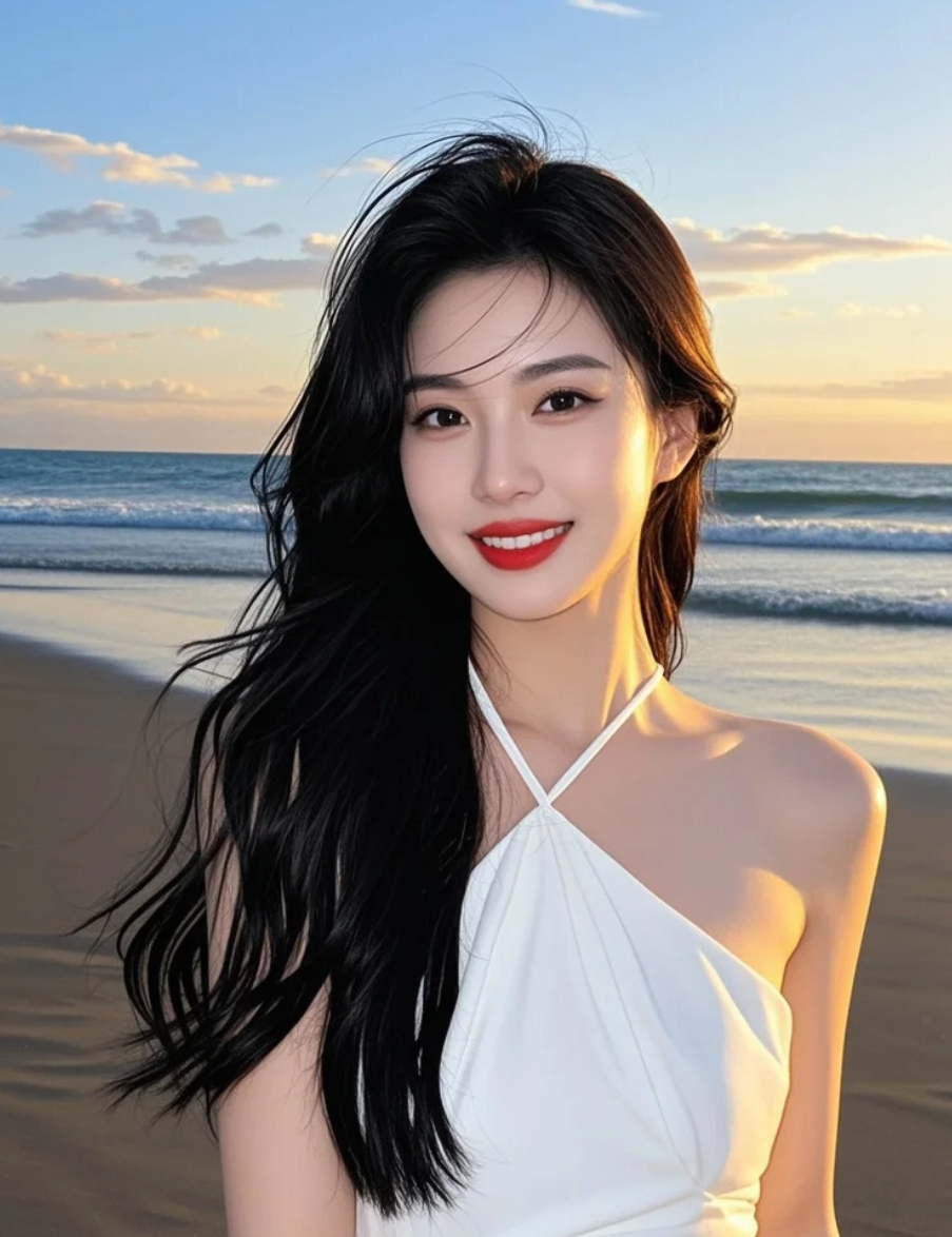 海边长发飘飘，是活力与优雅的完美平衡