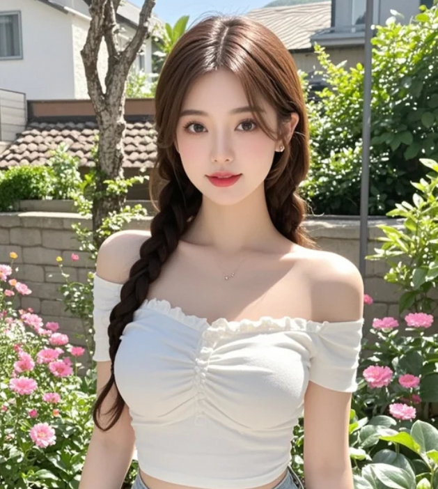 她站在花影斑驳中，美得不动声色