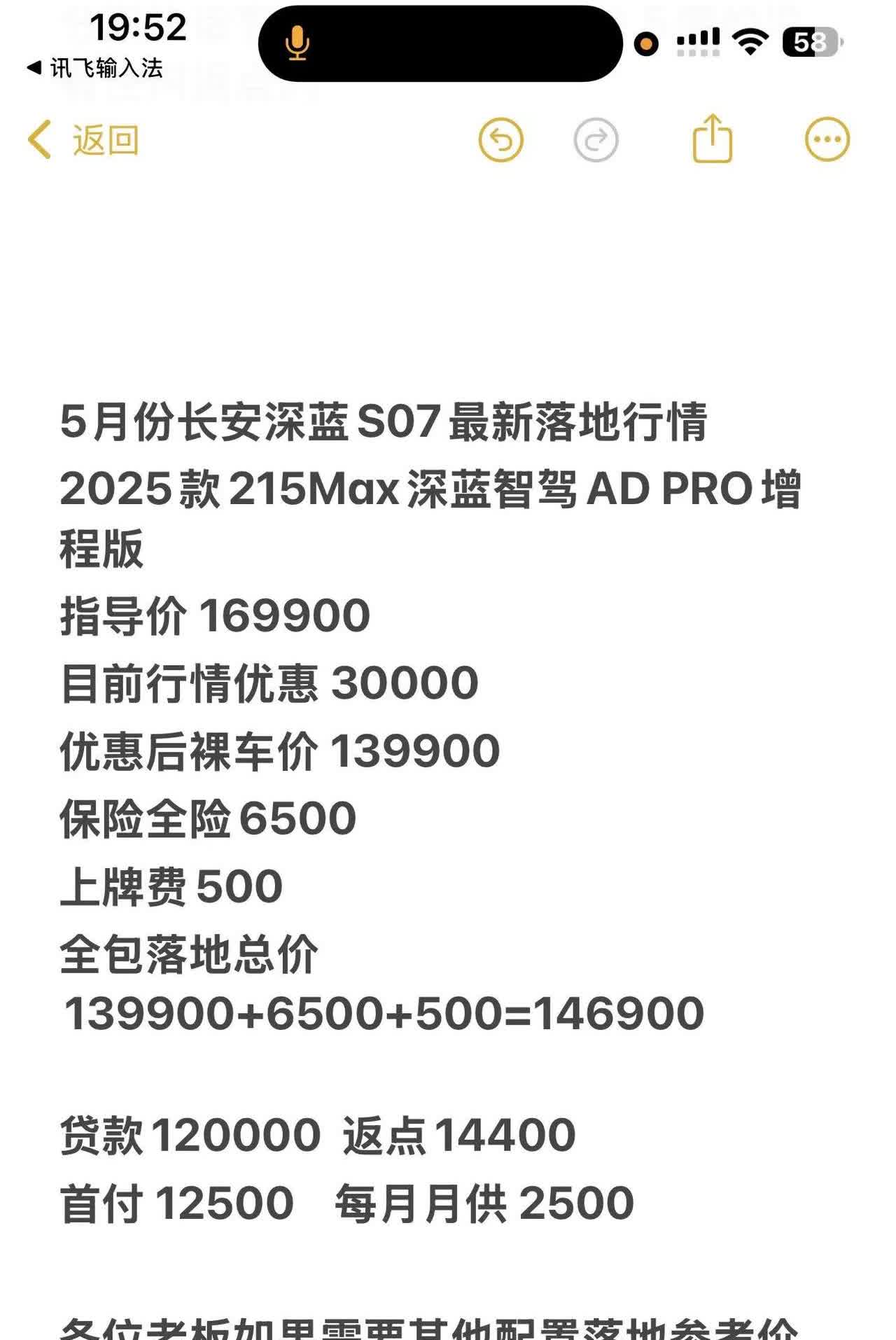 长安深蓝S07 最新落地行情。