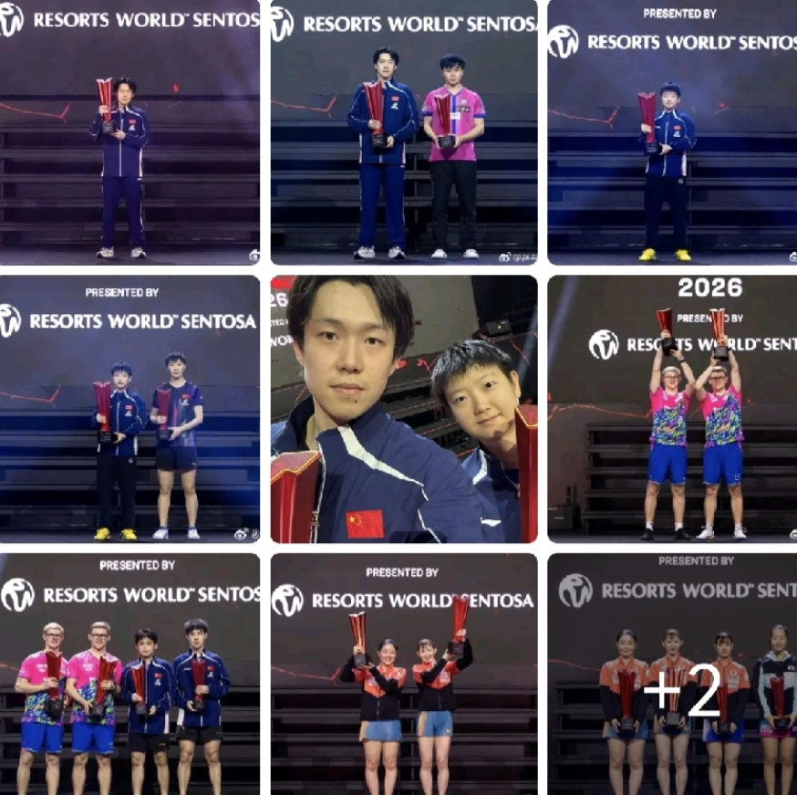 哈哈哈，乒乓世界真的太会选照片了，两个漂亮的孩子在中间！
两个人的双人合照，真的