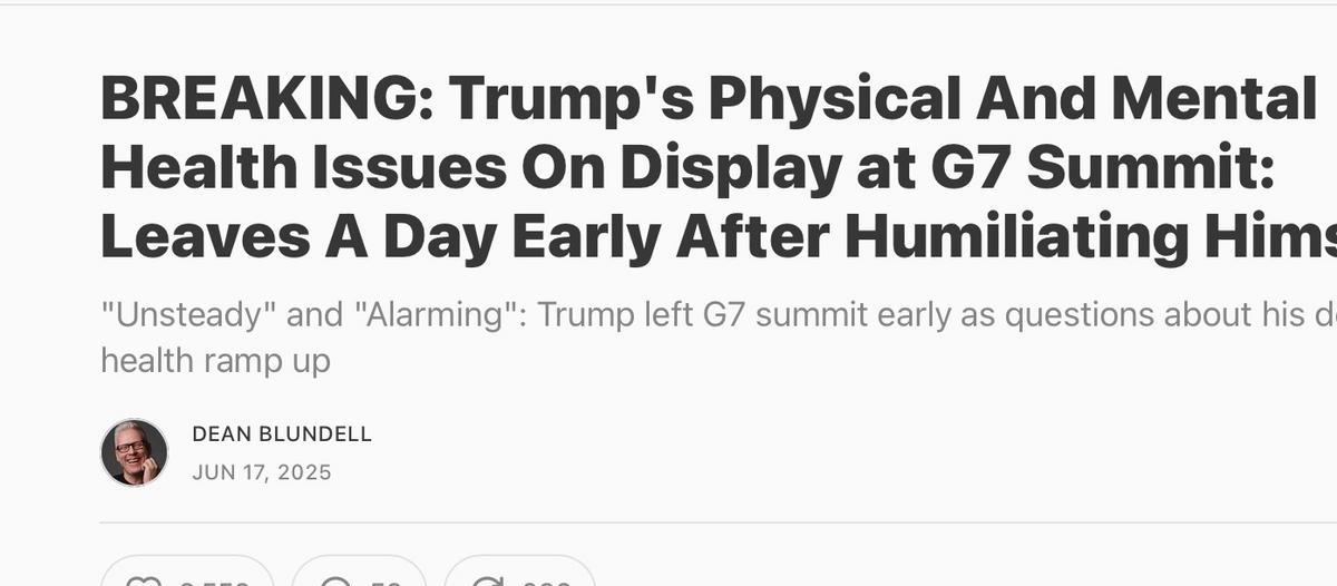 【特朗普身体出问题？G7会场说胡话，被迫提前退场】
特朗普参加G7，但参会嘉宾还