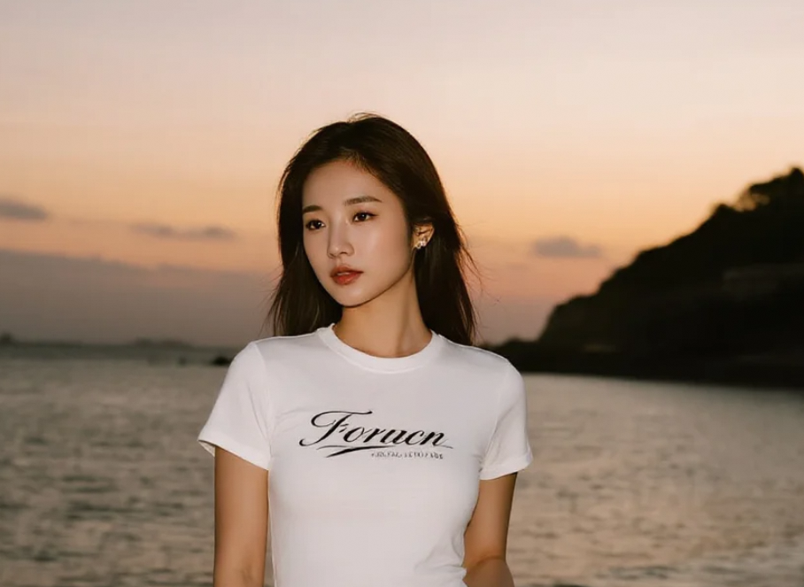 暮色轻染海面，她的身影温柔了时光