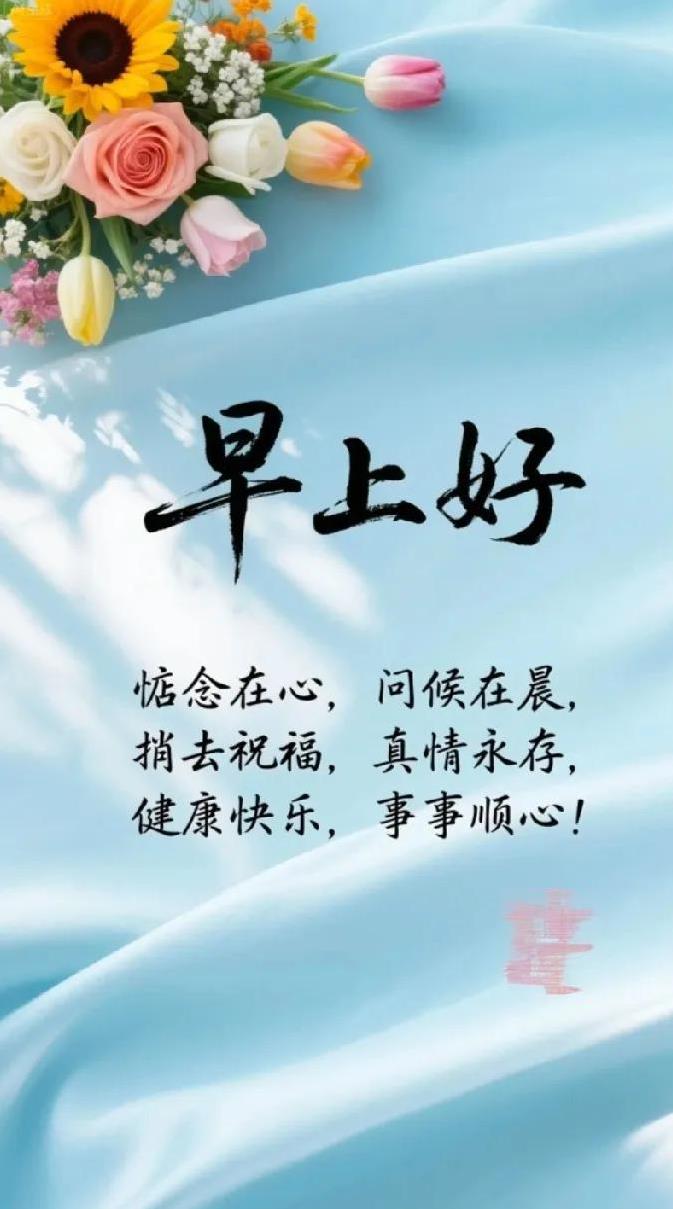 [玫瑰]早上好[玫瑰]
惦念在心，问候在晨，
捎去祝福，真情永存，
健康快乐，事