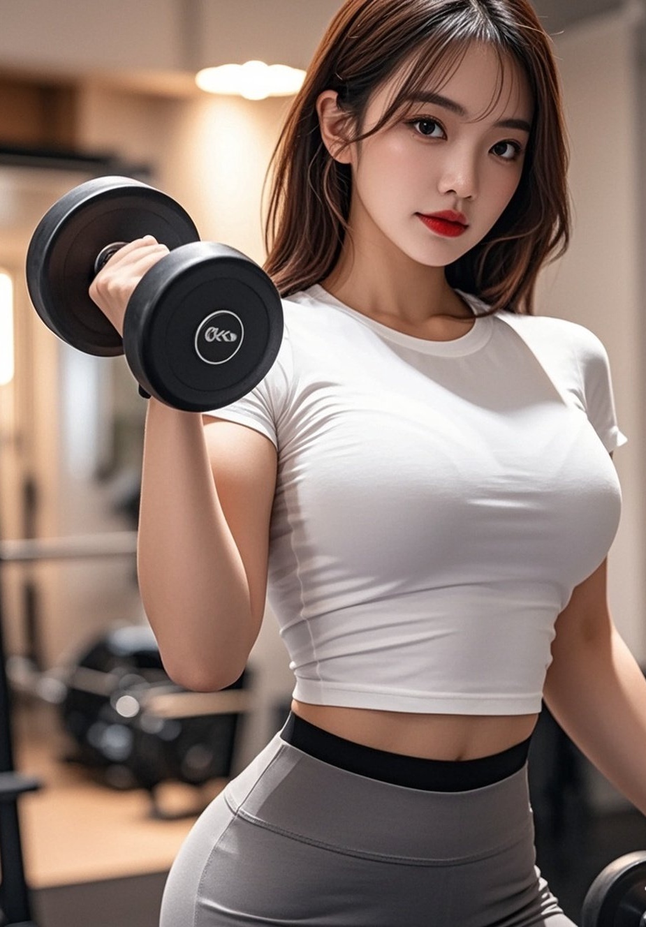 紧身衣裹好身材，健身房里美人来