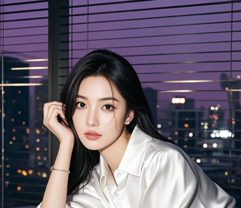 她靠在办公椅上休息，光影交错间美得刚刚好。