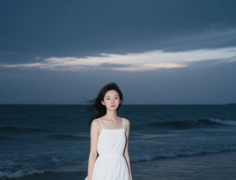 当夜色浸透裙摆，定格海滩的诗意瞬间