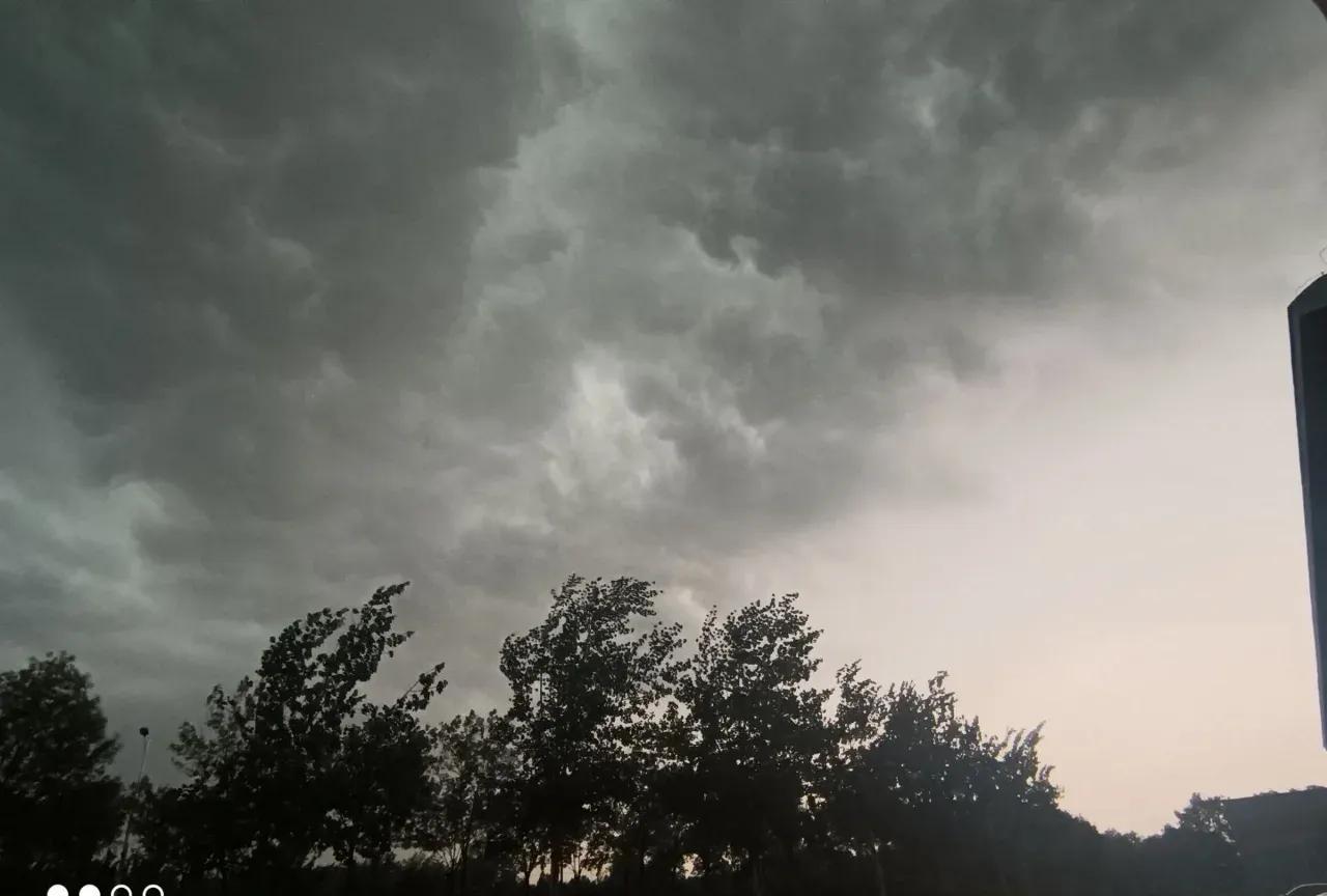 今天晚上8点半左右，突然刮起一阵强风，
雨滴滴答答地落了下来。
多希望淇县能下一