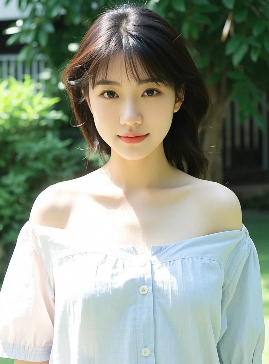 她站在阳光里笑，连影子都在偷偷勾人。