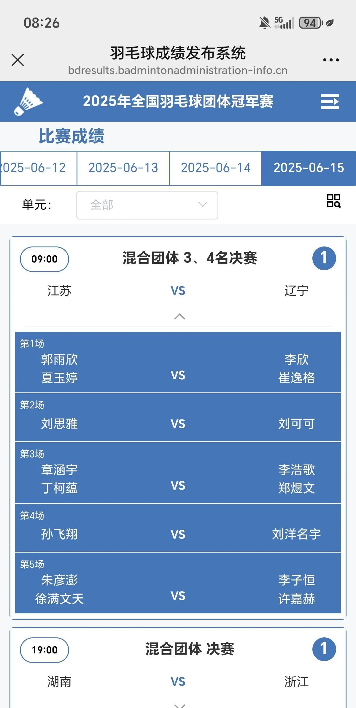 全国羽毛球团体冠军赛三四名决赛将于今日早上9点开战，江苏VS辽宁阵容公布：
女双